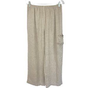 B Hadikusumo M Linen Pull on Pant Wide Leg Beige Elastic Waist Lagenlook